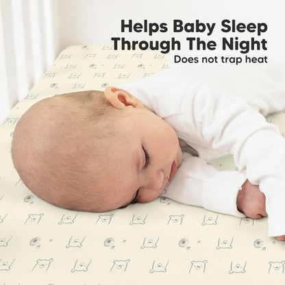 KeaBabies Organic Crib Sheets - 2-Pack Fitted Jersey Cotton for Boys & Girls | Soft, Breathable, Cute Prints (Bumble Bear) 52x28