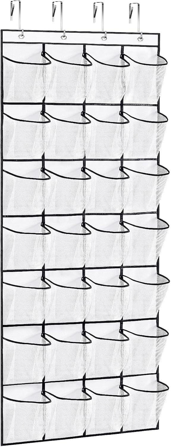 VOPTON Over The Door Shoe Organizer - 28 Large Pockets, Premium Clear Design, White
