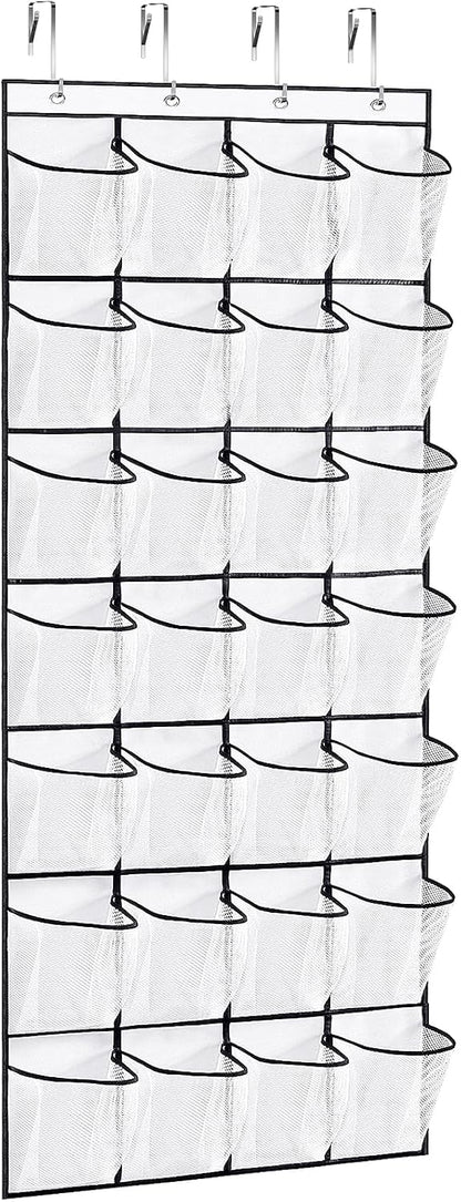 VOPTON Over The Door Shoe Organizer - 28 Large Pockets, Premium Clear Design, White
