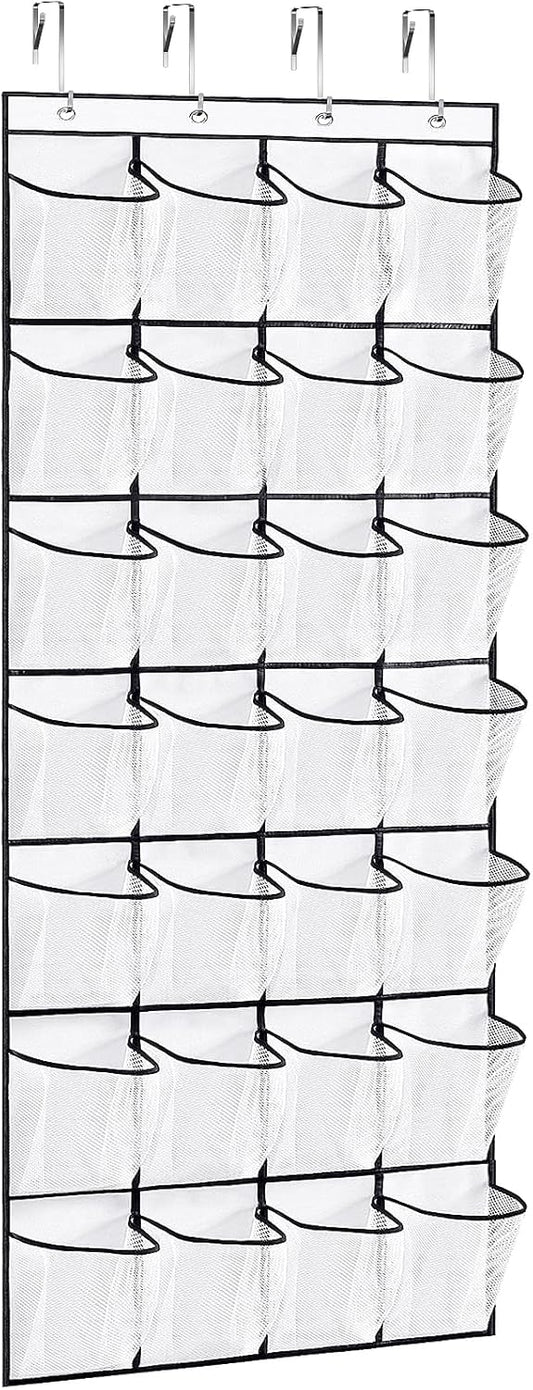 VOPTON Over The Door Shoe Organizer - 28 Large Pockets, Premium Clear Design, White
