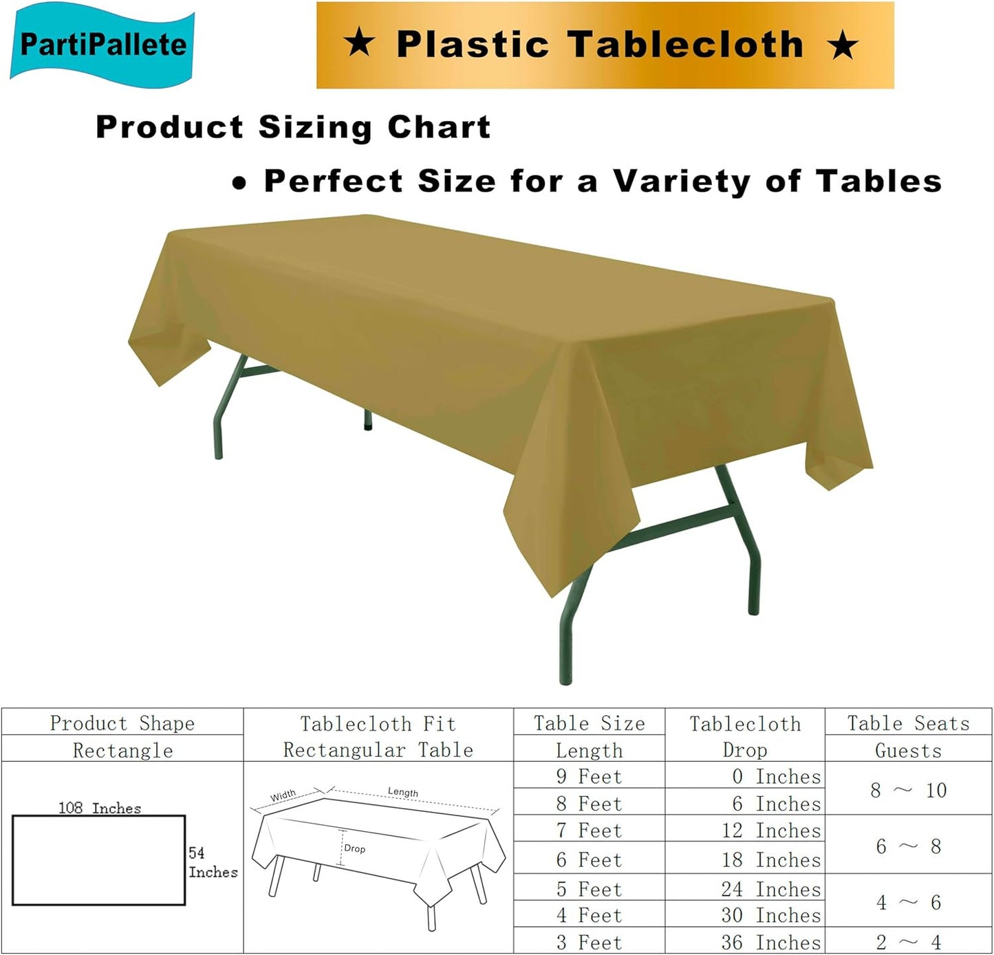 Skiennix Premium Disposable Gold Tablecloths - 3-Pack 54" x 108" Rectangle Covers for Parties & Events