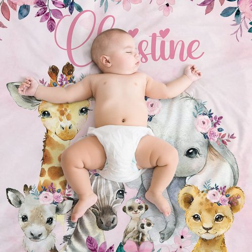 UJDUYSD Personalized Baby Blanket for Girls, Custom Baby Blanket with Name Super Soft Personalized Name Blankets for Kids, Custom Animal Blankets for Infant Toddler, Babys Gifts for Birthday