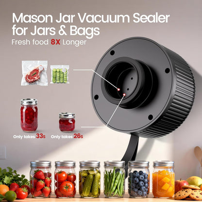 Skiennix Electric Mason Jar Vacuum Sealer Kit - Upgraded One-Touch Cordless Food Sealer for Wide & Regular Jars