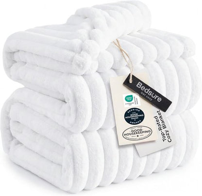 Bedsure GentleSoft California King Size Blanket - Cozy White Fleece Throw, 102x96 Inches, Perfect Gift for Women