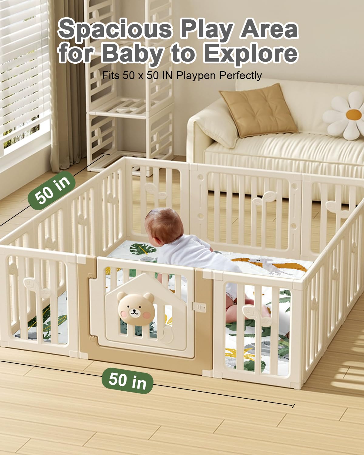 TINYHARBO Premium Foam Baby Play Mat - Extra Thick, Non-Slip & Machine Washable | 50x50 Inches