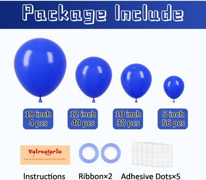 Voircoloria Royal Blue Balloons - 130pcs in Various Sizes for Birthday, Graduation & Baby Showers