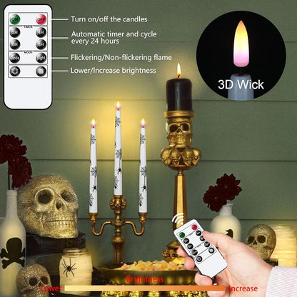 Wondise Halloween Flameless Taper Candles with Remote & Timer - 3-Spider Variation