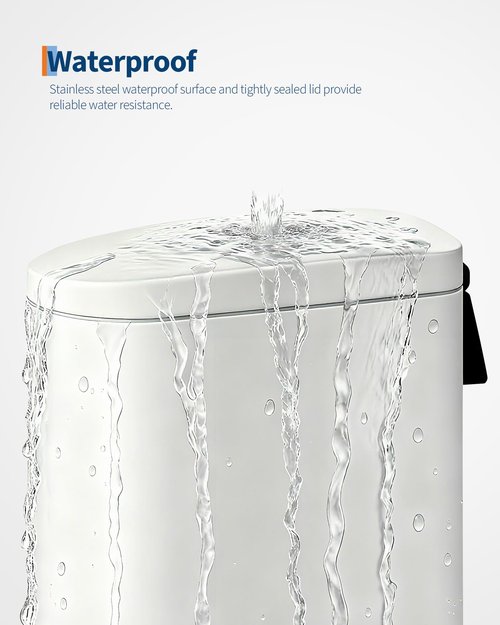 GarveeHome 2.6 Gallon Bathroom Trash Can, Space-Saving Slim Stainless Steel Step-On Garbage Bin with Soft Close Lid, Removable Inner Bucket for Bathroom & Bedroom, White