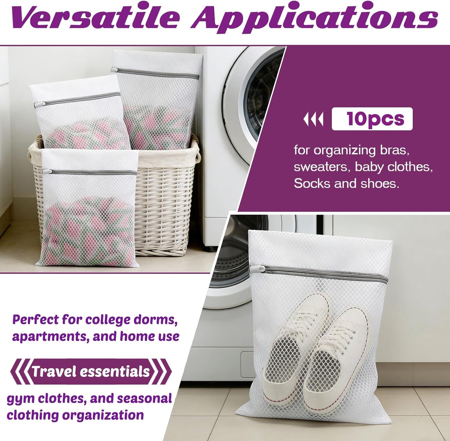 Premium Laundry Bags by Skiennix - Durable Double-Layer Honeycomb Mesh for Delicates | 10 Pcs, 12 x 16 Inches