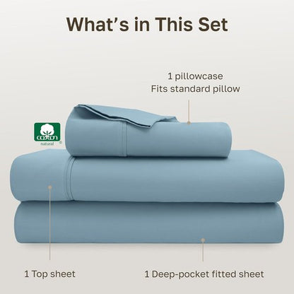 California Design Den Twin Bed Sheet Set - 100% Cotton, 400 Thread Count, Silky Smooth Sateen - Sky Blue