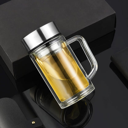 OverTwice Office Glass Infuser Bottle Tea Tumbler Cup Double Wall Borosilicate Travel Mug Portable Tea Maker with Strainer For Loose Tea,Flower Herbal,Tea Bags 13 OZ/380ML 11