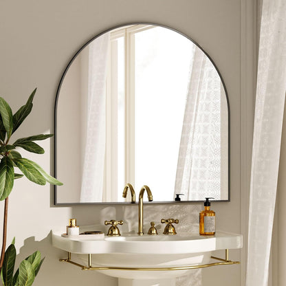 VooBang Wide Arched Wall Mirror - 31 x 32 Inch Modern Bathroom Vanity Mirror in Black | Stylish Metal Frame