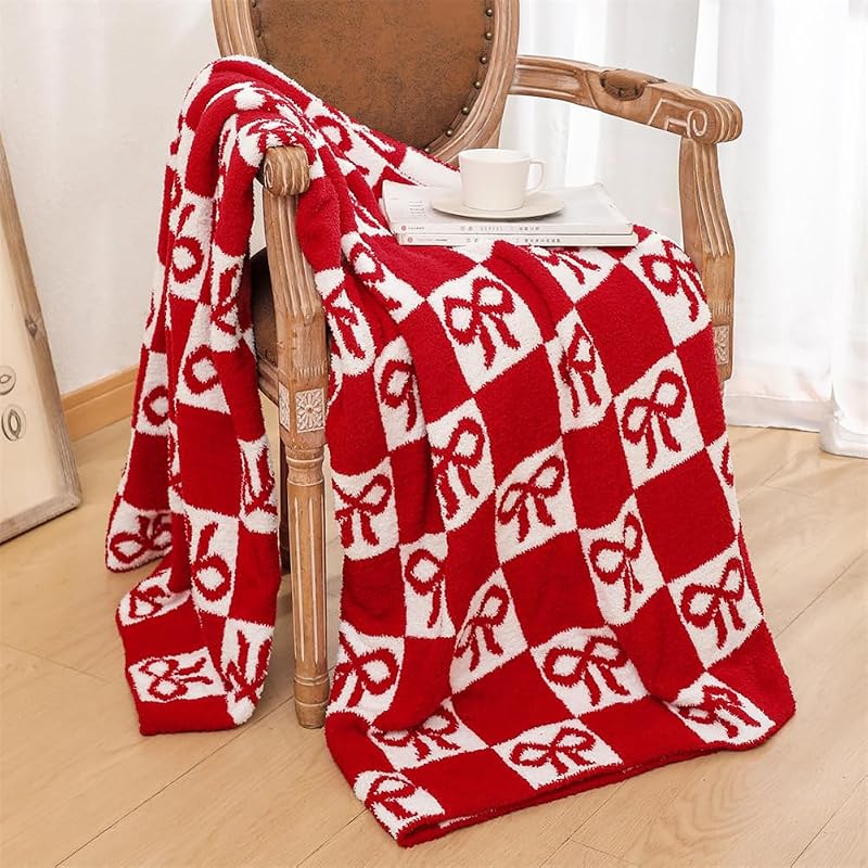 Christmas Gingerbread Throw Blanket 50x70in - Cozy Fuzzy Flannel Sarach? Bow Variation