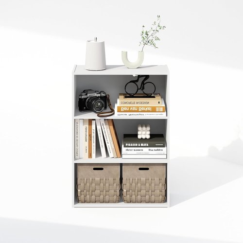 Furinno 3-Tier Bookshelf - Simple Storage Solution for Living Room, Bedroom & Home Office | Plain White, 9.7 x 23.7 x 31.5