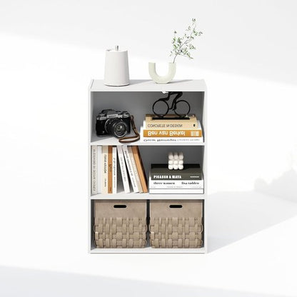 Furinno 3-Tier Bookshelf - Simple Storage Solution for Living Room, Bedroom & Home Office | Plain White, 9.7 x 23.7 x 31.5