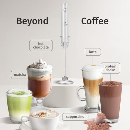 Zulay Kitchen Rechargeable Milk Frother - Powerful 2-Speed Motor, Waterproof, 2000mAh Battery | Perfect for Lattes, Cappuccinos & Matcha - Snow White