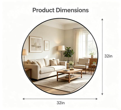 32 Inch Round Wall Mirror with Black Metal Frame - Modern Home Decor (Variation: Black)