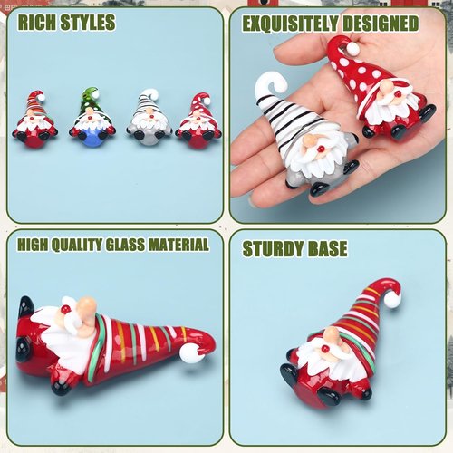AceOrbit Mini Christmas Gnome Decorations - 4 Pcs Glass Santa Claus Ornaments for Festive Home Decor