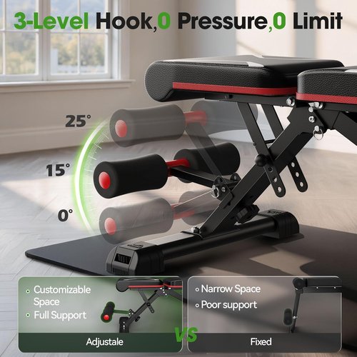 FLYBIRD WB3 Weight Bench Fits up to 6'5'', 750LBS Capacity Adjustable Weight Bench for Full Body Workout, 27LBS Sturdy Foldable Bench Press for Home Gym, 5X Stable Lifting Bench Incline Decline Flat Dumbbell Exercise