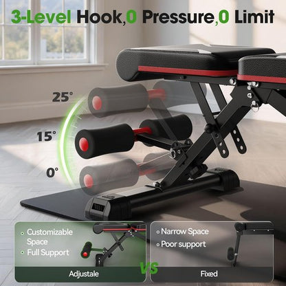 FLYBIRD WB3 Weight Bench Fits up to 6'5'', 750LBS Capacity Adjustable Weight Bench for Full Body Workout, 27LBS Sturdy Foldable Bench Press for Home Gym, 5X Stable Lifting Bench Incline Decline Flat Dumbbell Exercise