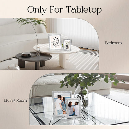 TWING 8x10 Picture Frame,Silver Sequins Bling Glitter Photo Frame with HD Real Glass,Silver Metal Picture Frames for Tabletop Display,Ideal Gift to Family and Friends(Silver,1 Pack)