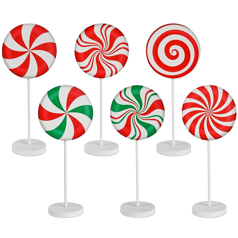 6-Piece Wooden Christmas Candy Cane Sign Set – Farmhouse Tiered Tray Topper Decor