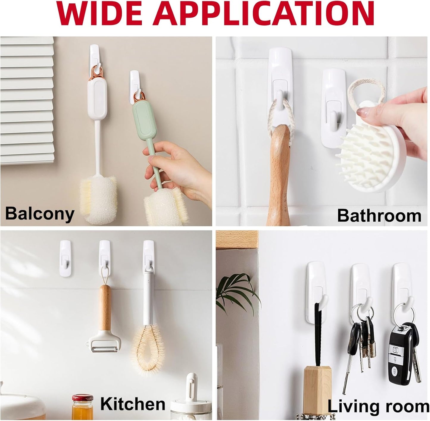 Sinfuo Utility Wall Hooks - Heavy Duty Adhesive for Damage-Free Hanging | 16 Hooks & 20 Strips