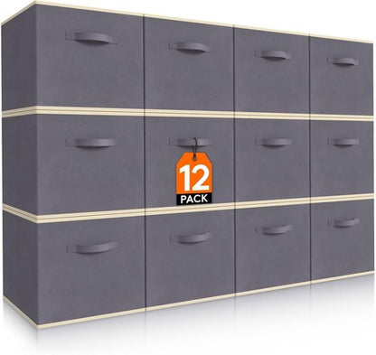 Lifewit Storage Cubes - Foldable Decorative Fabric Baskets for Home Organization | 11-Inch Gray, 12-Pack