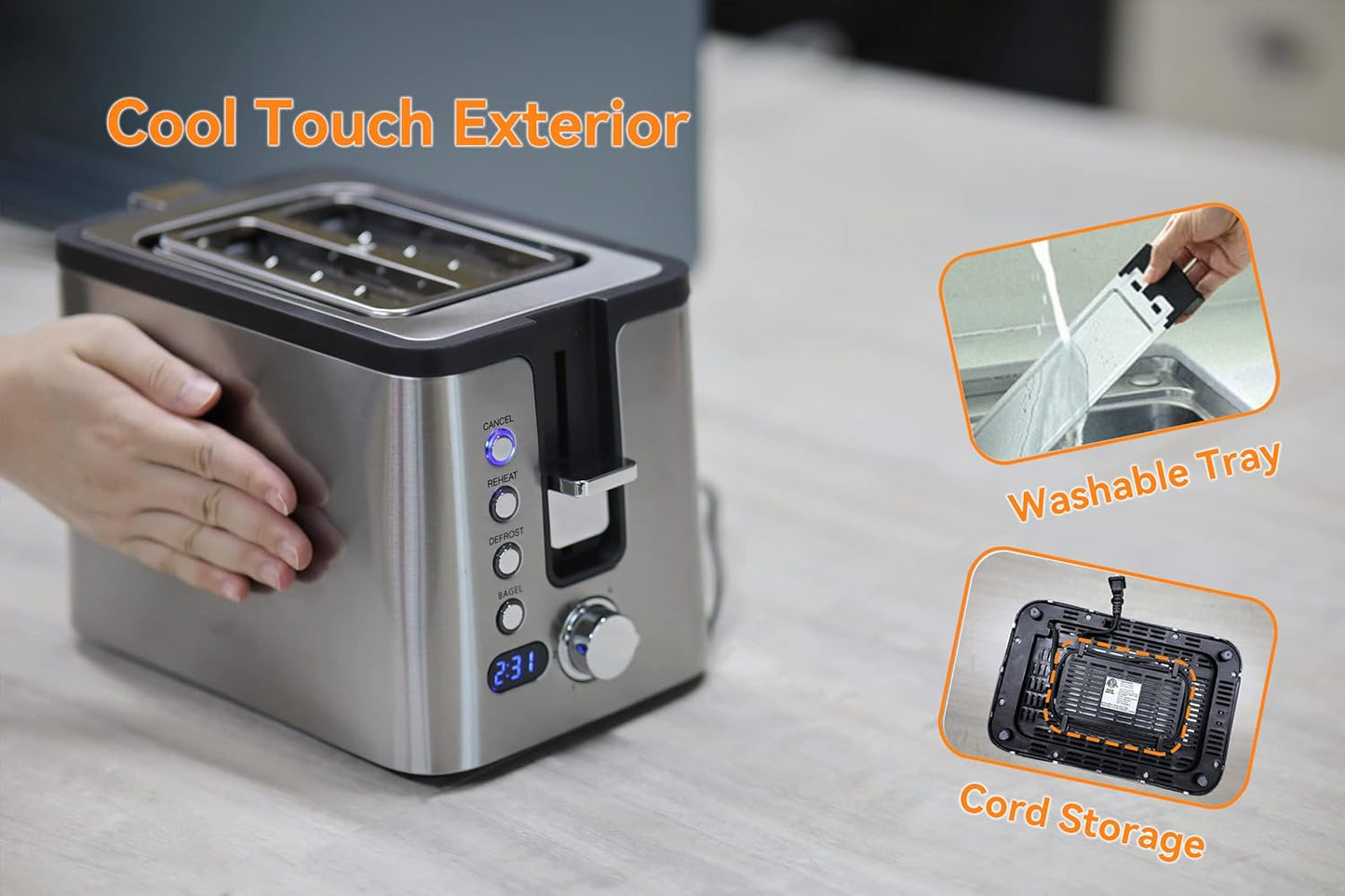 Mecity 2-Slice Stainless Steel Toaster - Timer, Bagel & Defrost Functions | 800W with Extra Wide Slots