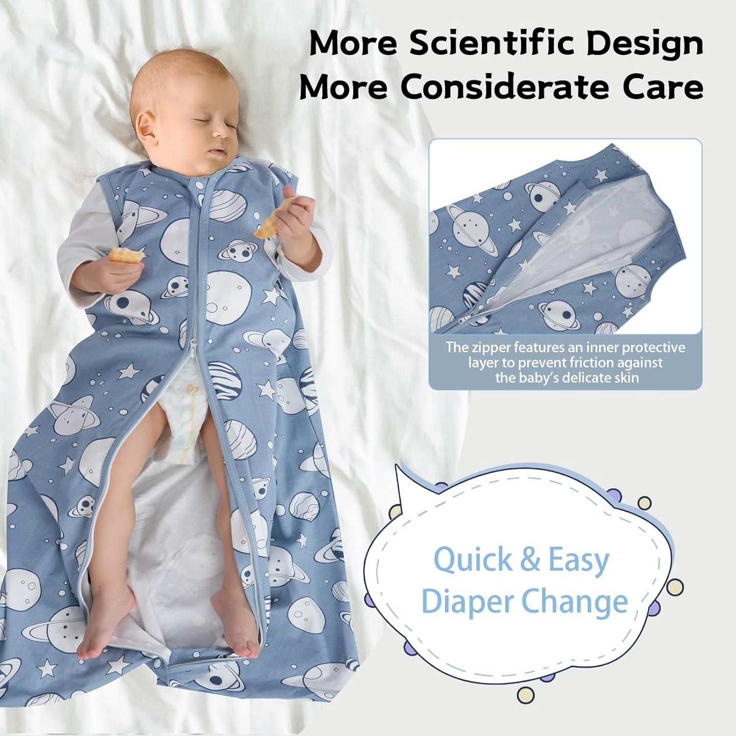 Skiennix Baby Sleep Sack - 100% Cotton Wearable Blanket for Newborns | 3-Pack, 0.5 TOG, 2-Way Zipper