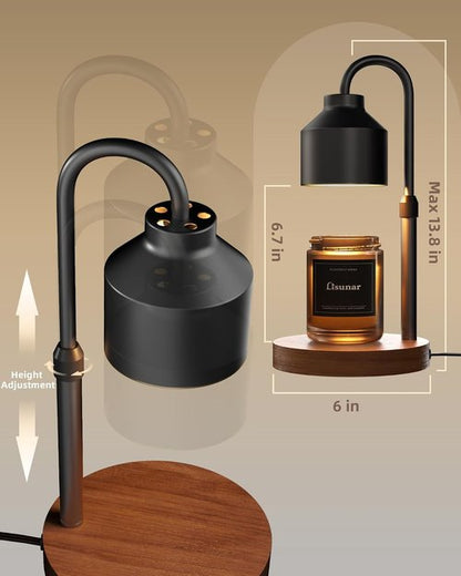 LISUNAR Electric Candle Warmer Lamp - Adjustable Height Wax Warmer with Timer & 2 Bulbs - Black