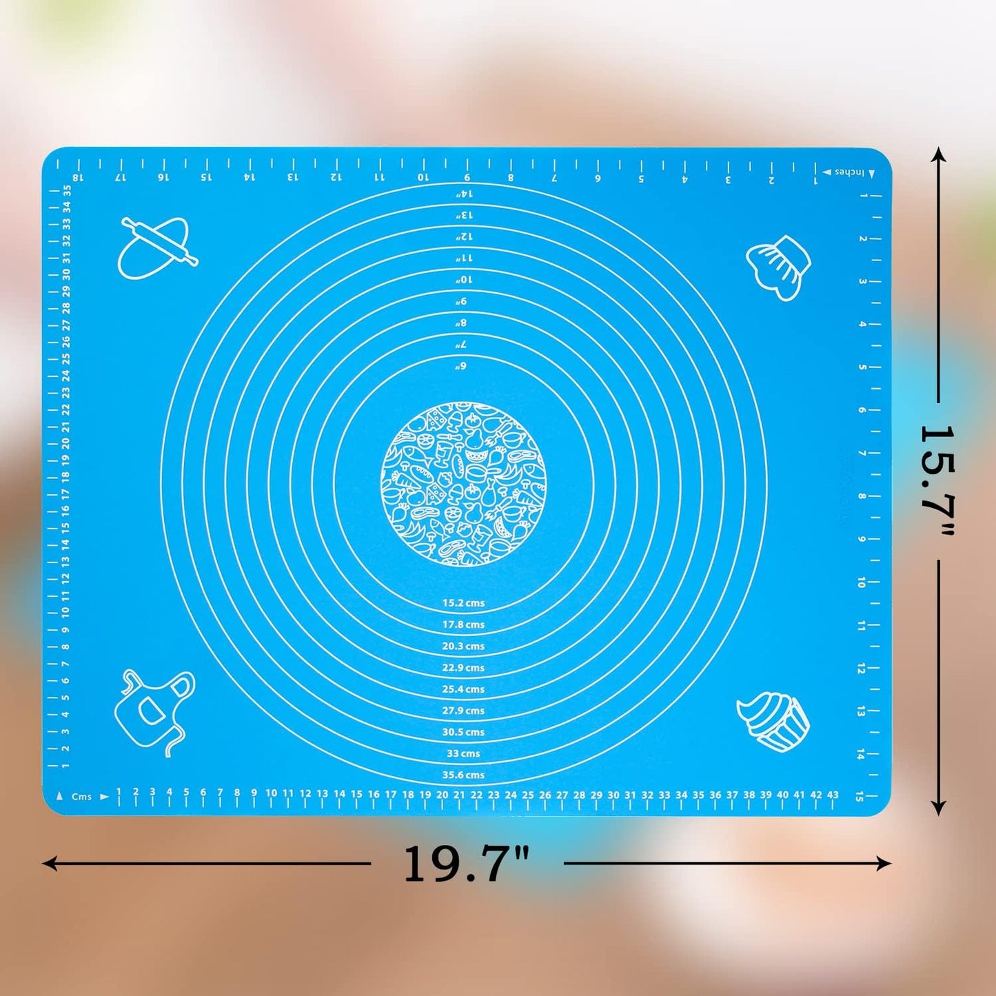 Skiennix Silicone Baking Mat - Non-Stick & Non-Slip Dough Rolling Sheet with Measurements | 19.7" x 15.7" - Blue