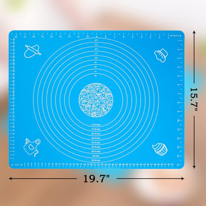 Skiennix Silicone Baking Mat - Non-Stick & Non-Slip Dough Rolling Sheet with Measurements | 19.7" x 15.7" - Blue