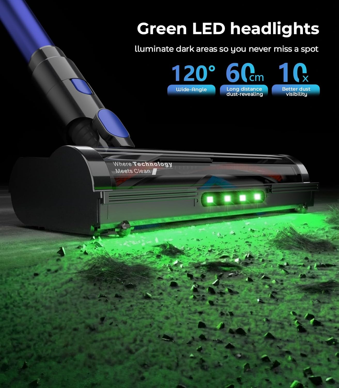 Skiennix Cordless Vacuum Cleaner - 550W, 50KPa Suction, 45 Mins Runtime | Anti-Tangle Brush & LED Display for Home & Car