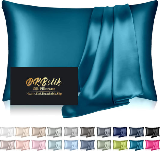 Mulberry Silk Pillowcases | Queen Size for Hair & Skin | Anti-Acne Cooling Teal Satin with Hidden Zipper