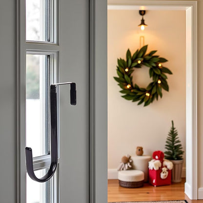 Wreath Hanger for Doors - Carbon Steel Black Over-the-Door Hook for Fall, Christmas & Halloween Decor