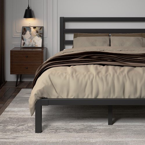 LoVinson Queen Size Bed Frame, Heavy Duty Platform Bed Frame with Strong Metal Foundation,Under Bed Storage,Mattress Foundation,No Box Spring Required,Easy Assembly, Black