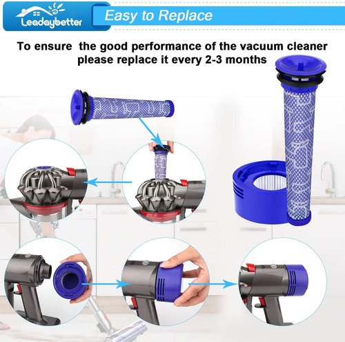 Leadaybetter Filter Replacement - Compatible with Dyson V7 V8 SV10 | 2 Post & 2 Pre Filters