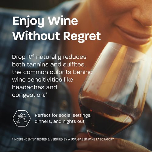 Drop It Wine Drops, Original - 10 mL, 6 Pack - Naturally Reduces Sulfites & Tannins in Red, White & Sparkling Wines - Portable, Easy to Use - Treats Up to 55 Glasses/9 Bottles of Wine Each - USA Made
