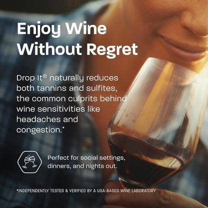 Drop It Wine Drops, Original - 10 mL, 4 Pack - Naturally Reduces Sulfites & Tannins in Red, White & Sparkling Wines - Portable, Easy to Use - Treats Up to 55 Glasses/9 Bottles of Wine Each - USA Made