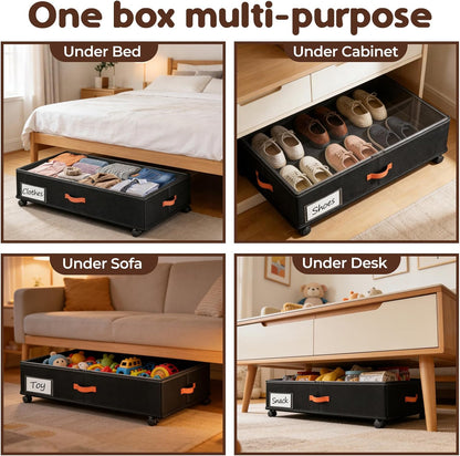 Under Bed Storage - 2-Pack Rolling Storage Drawers with Clear Lids | 66L Organizer Bins for Clothes & Shoes (30" L x 16.2" W x 7.5" H)