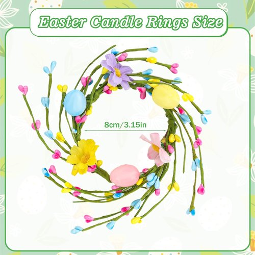 Jansun Easter Candle Rings - 4 Pcs Mini Wreaths with Pink & Blue Eggs for Table Centerpieces