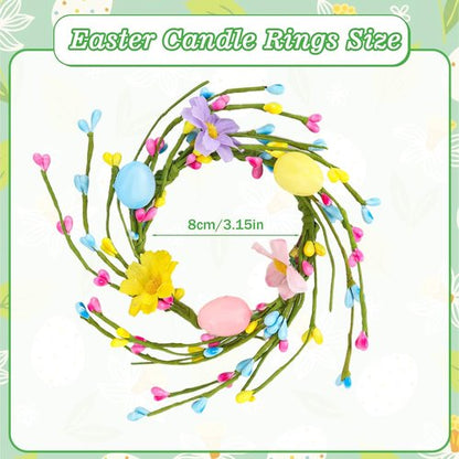 Jansun Easter Candle Rings - 4 Pcs Mini Wreaths with Pink & Blue Eggs for Table Centerpieces