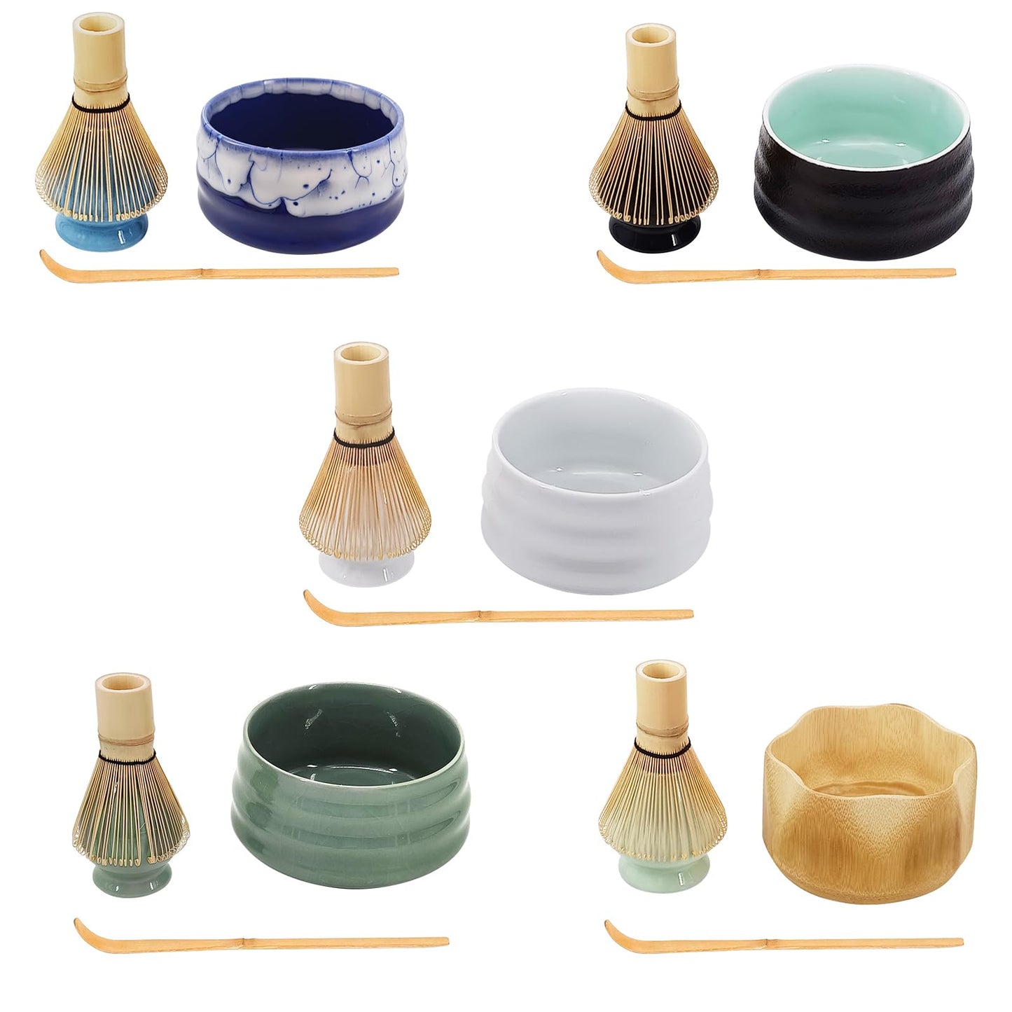 Japanese Matcha Tea Set, Unique Matcha Set - Blue Matcha Bowl Matcha Whisk and Blue Whisk Stand, Traditional Tea Scoop, The Perfect Ceremony Start Up Set to Prepare an Authentic Cup of Matcha