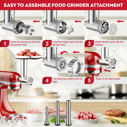 Meat Grinder Attachment for Kitchenaid Stand Mixer, Meat Grinder for KitchenAid, including 3 Sausage Stuffer Accessory, for Kitchen Aid Stand Mixer Easy to Use and Clean