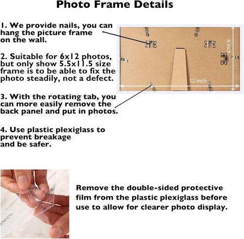 JCJMY 6x12 Picture Frame - White Wall Hanging Frame for Horizontal/Vertical Display | Shatter-Resistant Plexiglass