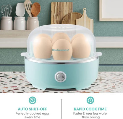 Elite Gourmet Easy Egg Cooker - Electric 7-Egg Capacity with Auto Shut-Off | Retro Mint Color