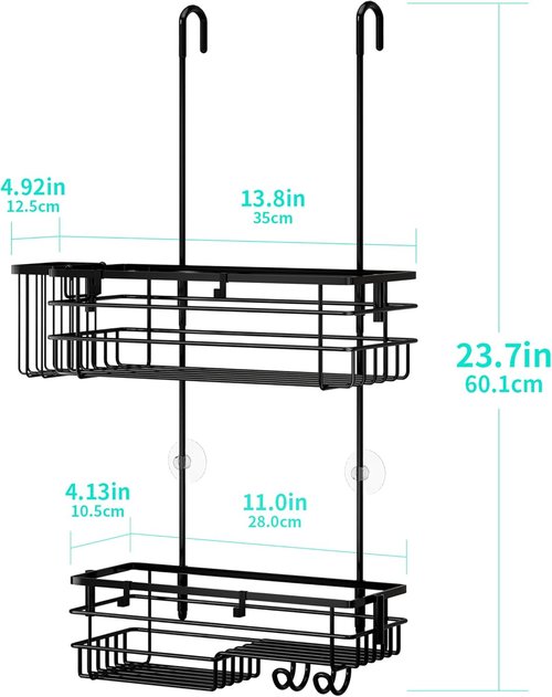 HapiRm Hanging Shower Caddy Organizer - Rustproof 304 Stainless Steel with Hooks & Toothbrush Holder - Black