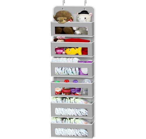 Simple Houseware 6 Clear Window Pocket Over Closet Door Storage Hanging Organizer for Bedroom, Bathroom, Pantry, Gray