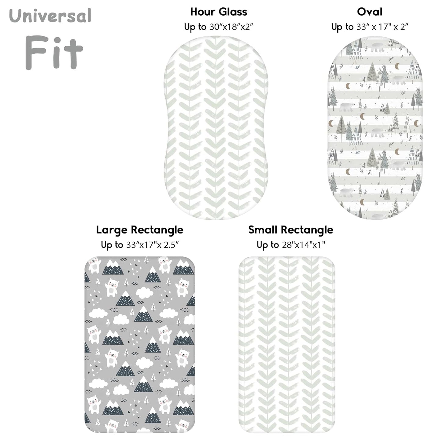 Yoofoss Bassinet Sheets - 3-Pack Fitted Baby Sheets for Halo & Angelbliss | Soft Grey Bear Design